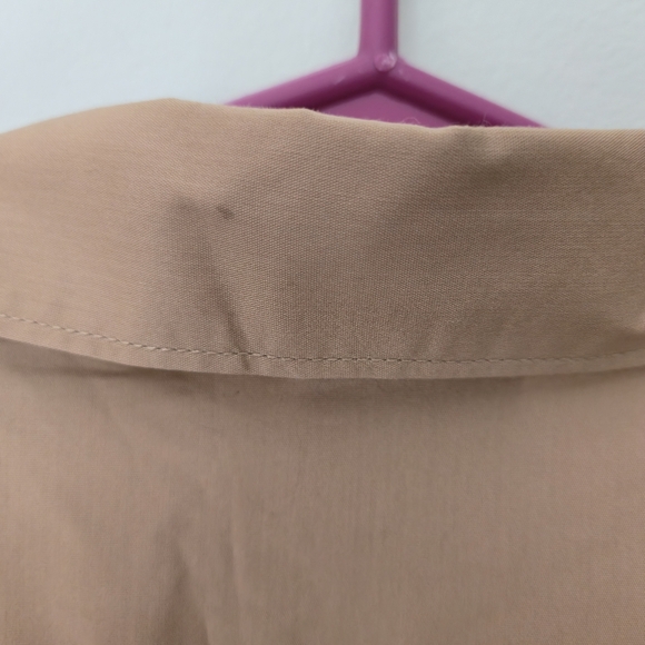 FDJ Blouse 16 Tan Khaki Pin-Tuck Button-Down Minimalist Dark Academia Utility - Picture 11 of 15